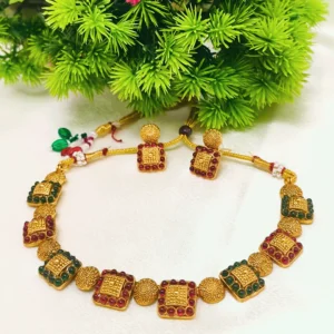 Gold Plated Ruby-Green Necklace Set