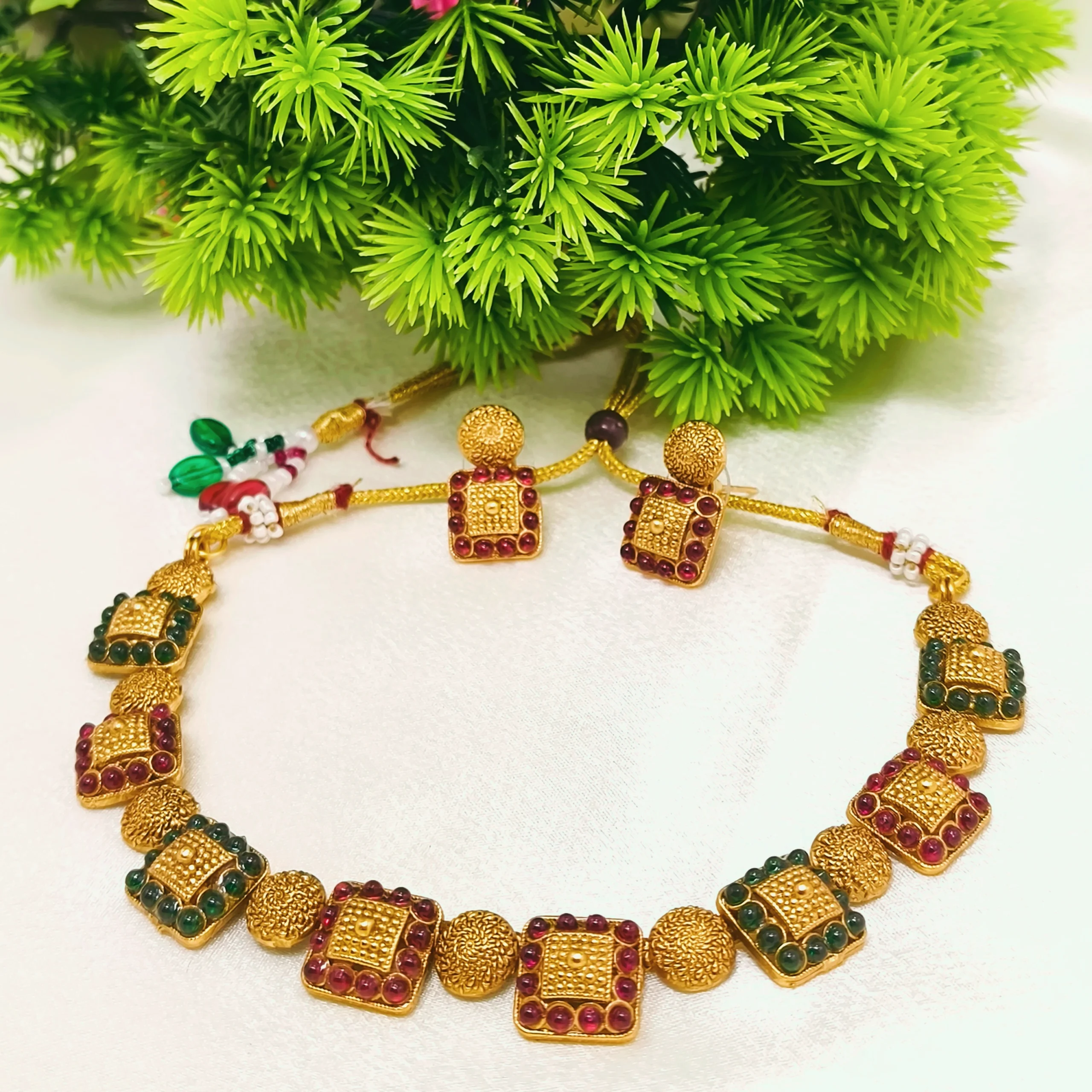 Gold Plated Ruby-Green Necklace Set
