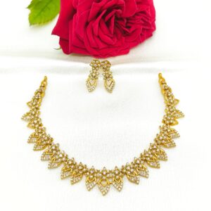 White stone leaf flower necklace set