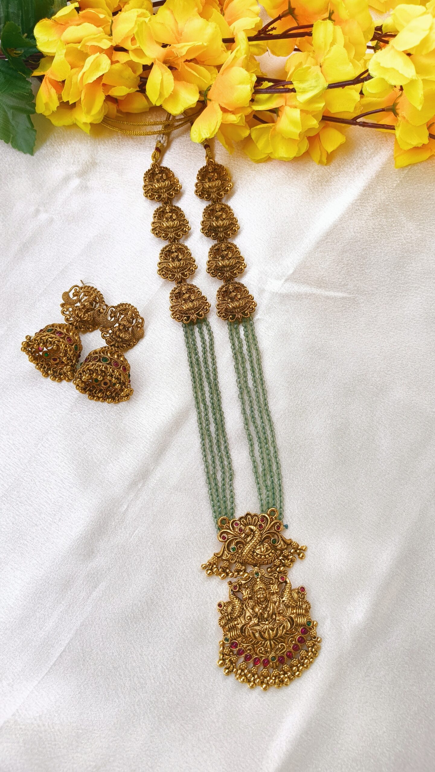 Green Beads Temple Long Haaram