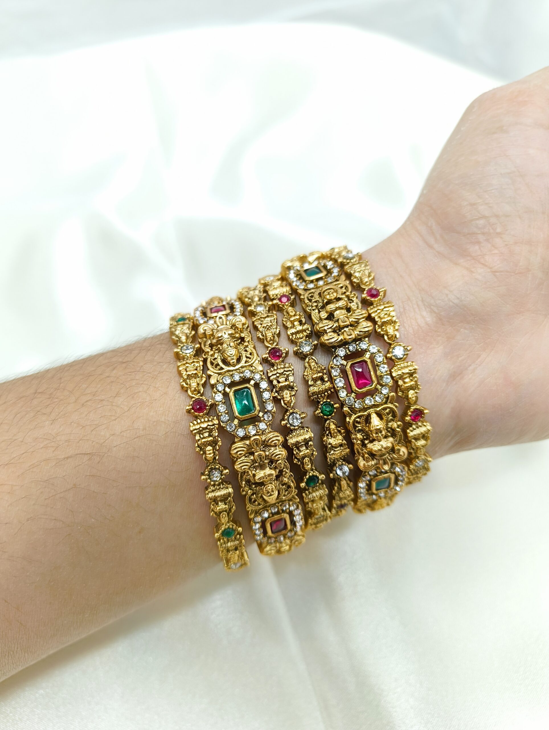 Ruby-Green Stone Gold Bangles - Image 3