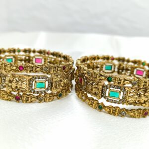 Ruby-Green Stone Gold Bangles