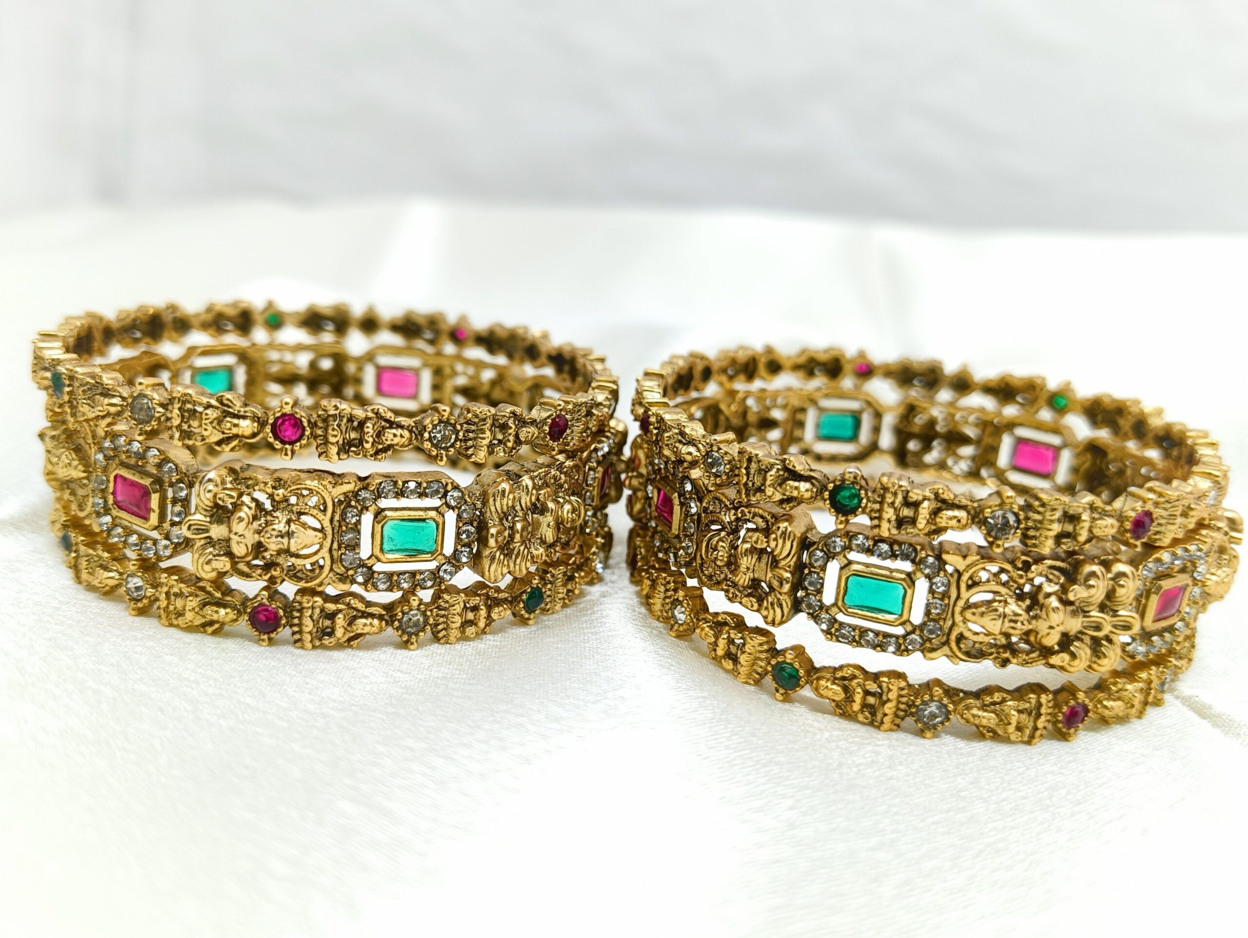 Ruby-Green Stone Gold Bangles