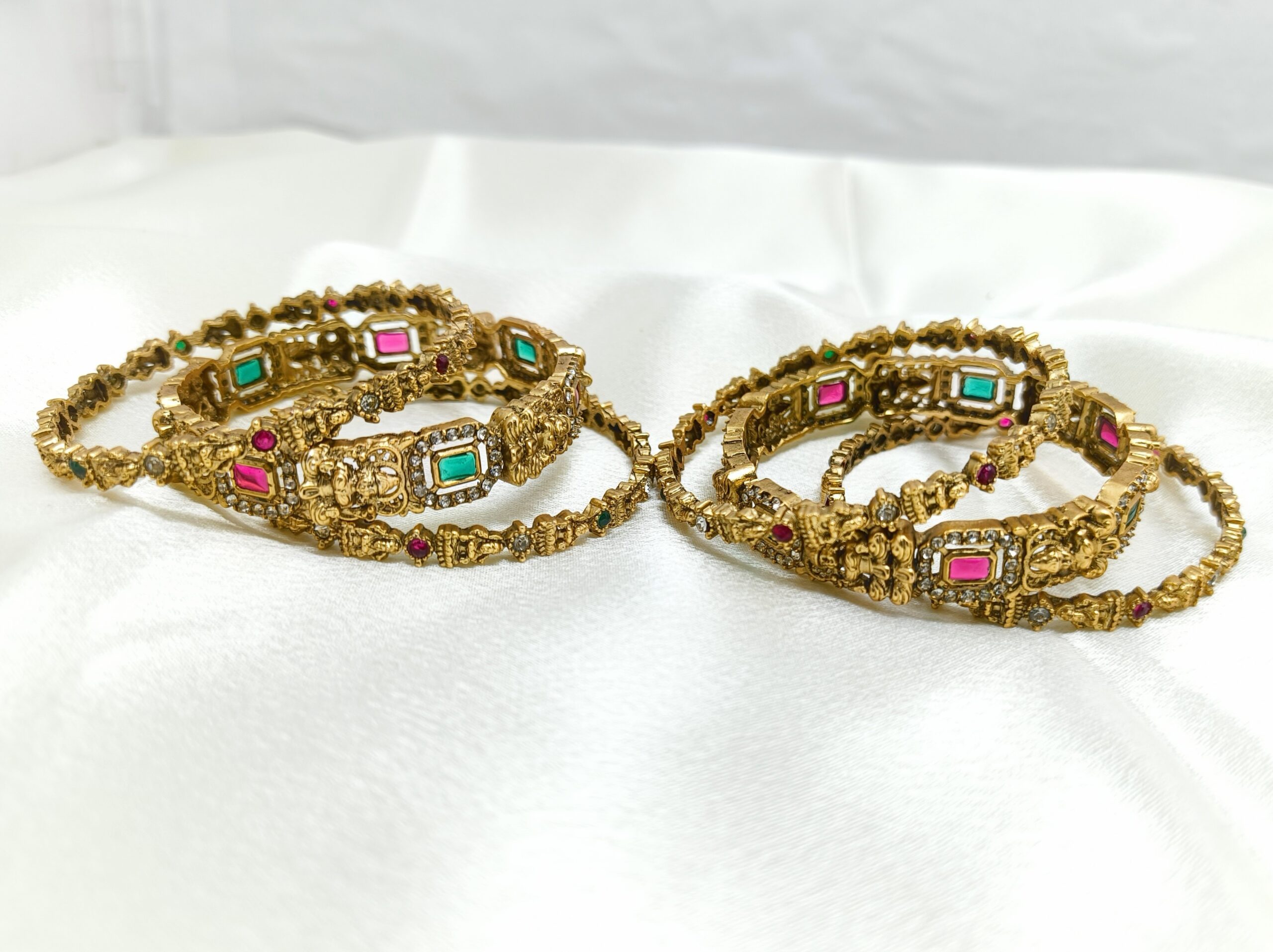 Ruby-Green Stone Gold Bangles - Image 2
