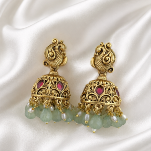Gold Green Beads Jhumka