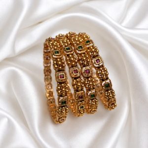 Gold Plated Ruby Green Stones Bangles 2/4